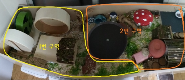 사진 = 대형 케이지의 경우 구역을 나눠서 청소를 하는 것이 빠르고 편합니다.