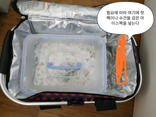 사진 = 이동 가방으론 넉넉한 크기의 보온보냉 가방을 쓰는 것이 가장 좋습니다.